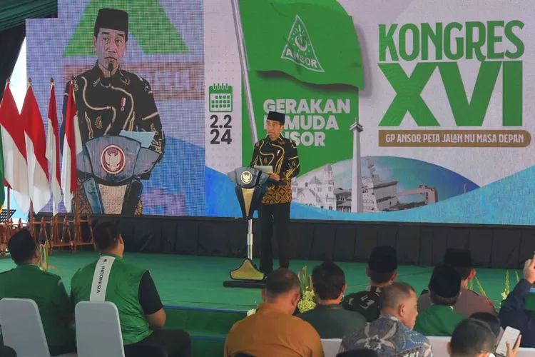 Presiden Jokowi meresmikan Pembukaan Kongres XVI GP Ansor, di Pelabuhan Tanjung Priok, Jakarta Utara, DKI Jakarta, Jumat (02/02/2024).  (Foto: Humas Setkab/Rahmat)