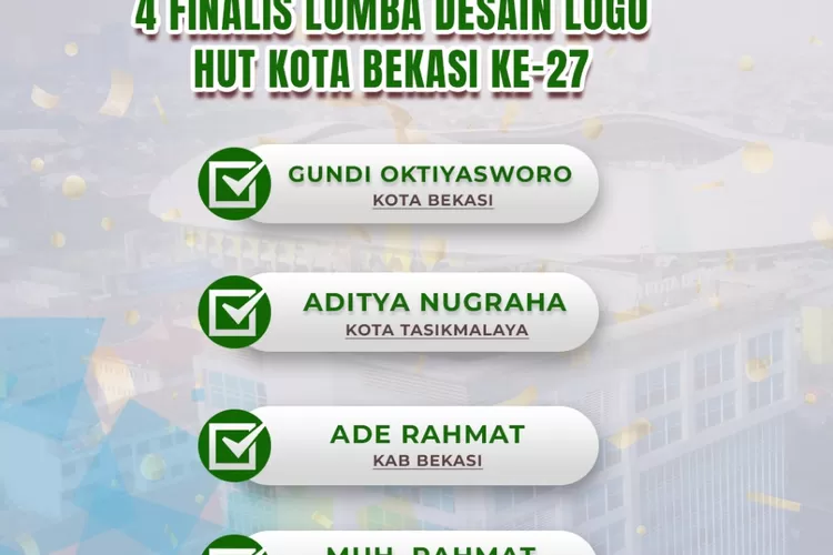 Berikut ini daftar pemenang yang berhak ikut tahap presentasi lomba desain logo hari ulang tahun Kota Bekasi yang ke 27 pada tahun 2024.  (Pemkot Bekasi)