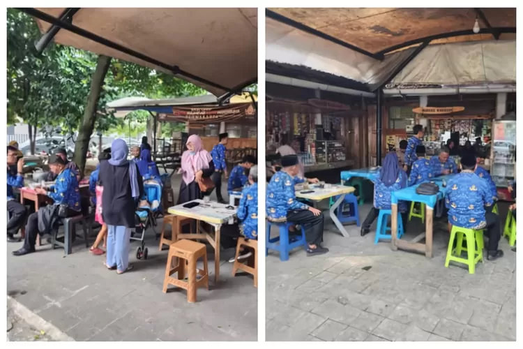 Sejumlah ASN Kabupaten Purwakarta asyik nongkrong di kantin saat upacara Hari Lahir Pancasila berlangsung (Herman)