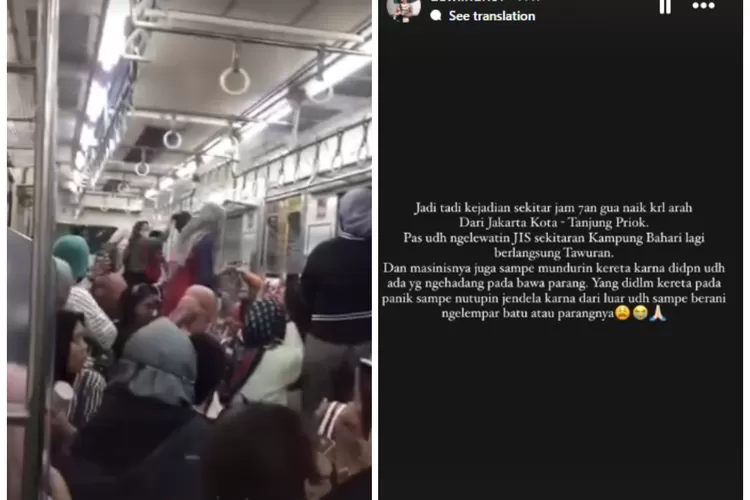 Tawuran di Rel Tanjung Priok Buat Penumpang Panik Sampai Harus Jongkok di Dalam Kereta (Instagram @dewiidri07)