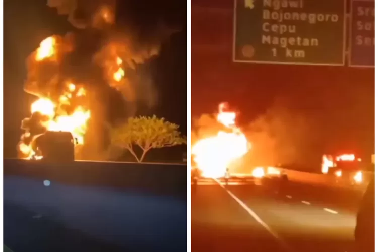 Truk Tangki BBM Pertamina Terbakar di Tol Ngawi, Video Amatir dari Warga Viral di Media Sosial (Tangkapan layar/ Instagram @andreli_48)