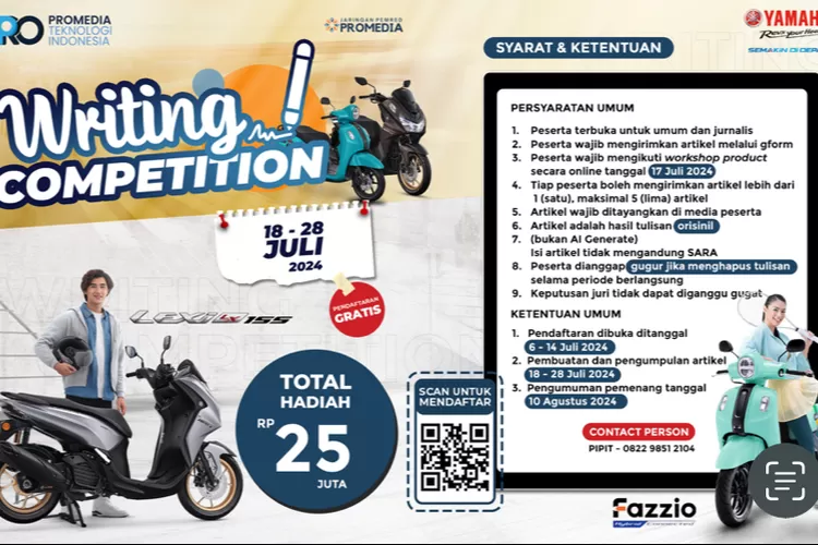 Ayo ikut Lomba menulis tentang Yamaha Fazzio dan Lexi 155 cc kolaborasi Yamaha dan Promedia. Berhadiah total puluhan juta rupiah. (Promedia x Yamaha)