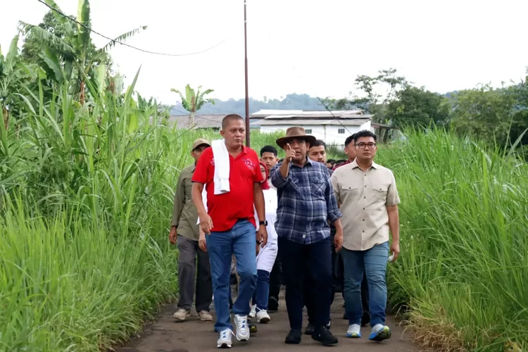Ketua DPRD Kabupaten Bogor Sastra Winara saat mendampingi Ketua MPR RI Ahmad Muzani mengunjungi Kunak sapi perah di Kecamatan Cibungbulang, Kabupaten Bogor, Minggu 19 Januari 2025. (Ist)