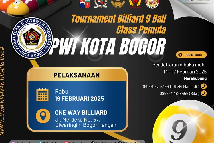 Untuk memeriahkan Hari Pers Nasional (HPN) 2025 dan HUT PWI ke 79, PWI Kota Bogor siap menggelar turnamen billiar antar wartawan dengan ASN (ist)
