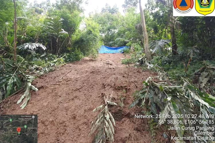 Tebing setinggi 35 meter di kawasan Puncak Bogor, Megamendung longsor. (BPBD)