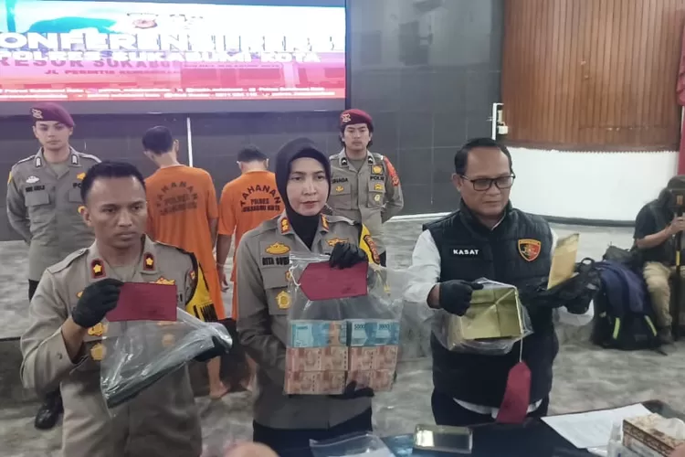 Konferensi pers kasus Sopir di Sukabumi membawa kabur uang perusahaan sebesar Rp500 juta dengan modus membuat laporan palsu terkait pencurian (Usep)