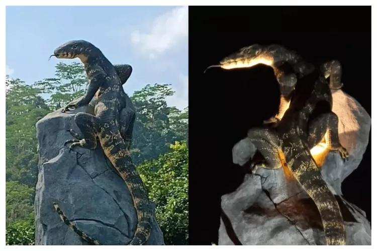 Tugu biawak di Kabupaten Wonosobo, Jawa Tengah viral. (X/@sosmedkeras)