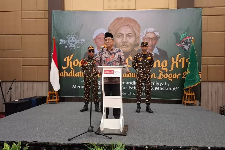 Ketua PBNU Bidang Keanggotan dan Kaderisasi KH Miftah Faqih saat membuka Konfercab PCNU Kabupaten Bogor ke-XII di Hotel Bigland Sentul, Sabtu, 26 April 2025. (Ist)