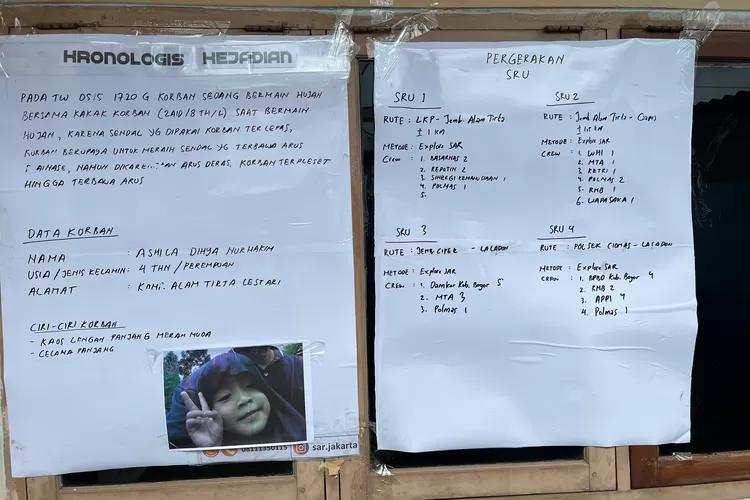 Bocah 4 tahun&nbsp;di Perumahan Alam Tirta, Desa Pagelaran, Kecamatan Ciomas, Kabupaten Bogor yang hanyut di&nbsp;aliran drainase belum juga ditemukan. (Riza)