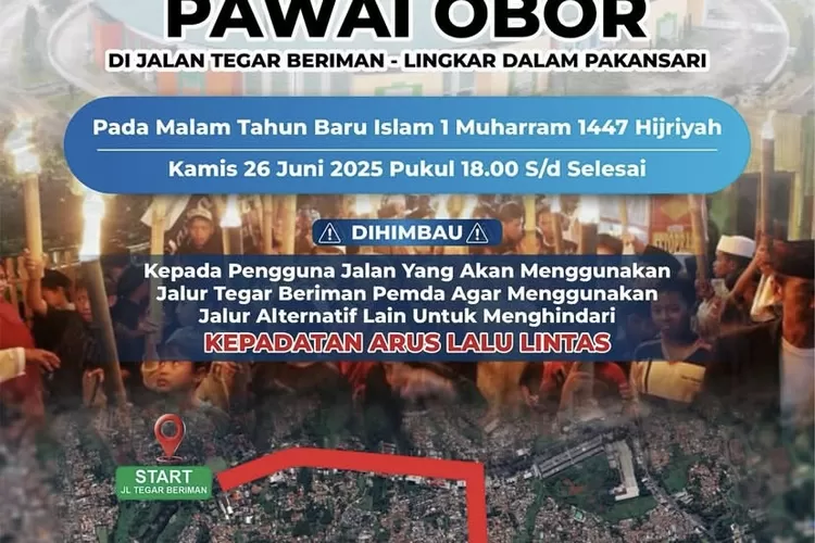 Pawai&nbsp;obor menyambut tahun baru Islam 1 Muharam 1447 Hijriah akan berlangsung di Jalan Tegar Beriman, Cibinong, Kabupaten Bogor Kamis, 26 Juni 2025 malam. (Satlantas Polres Bogor)
