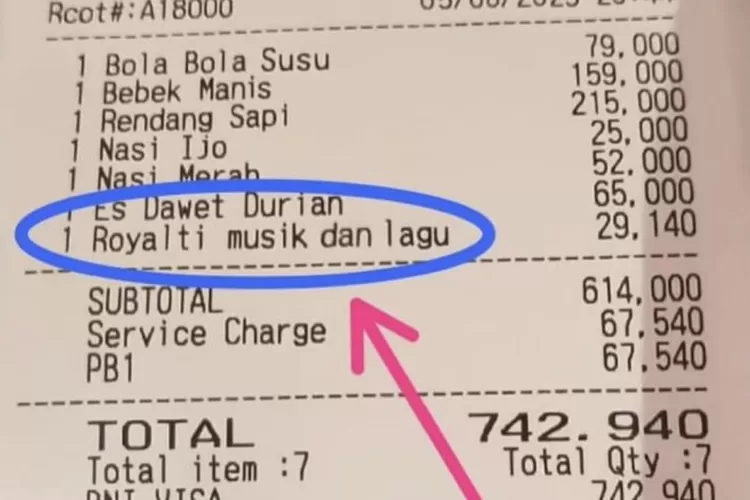 Struk Restoran Ada Biaya Royalti Musik Rp29 Ribu (Lambe Turah)