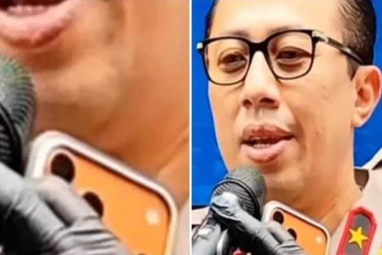 Momen Brigjen Pol Ade Ary Syam Indradi menggenggam ponsel iPhone 17 Pro Max saat lakukan jumpa pers yang viral di media sosial. (Ist)