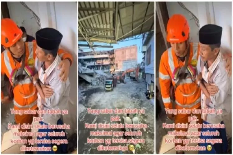 Potret haru Tim SAR memeluk orang tua korban tragedi Ponpes Al Khoziny di Sidoarjo. (Instagram)