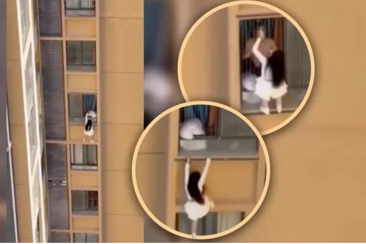 Viral seorang wanita diduga selingkuhan nekat kabur lewat dinding Apartemen (SCMP)