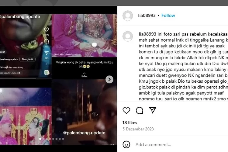 Foto sari saat masih sehat sebelum mengalami kecelakaan (tangkapan layar instagram @lia08993)