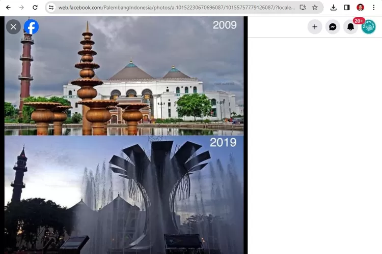 Bundaran air mancur dulu dan sekarang (tangkapan layar facebook @Palembang)