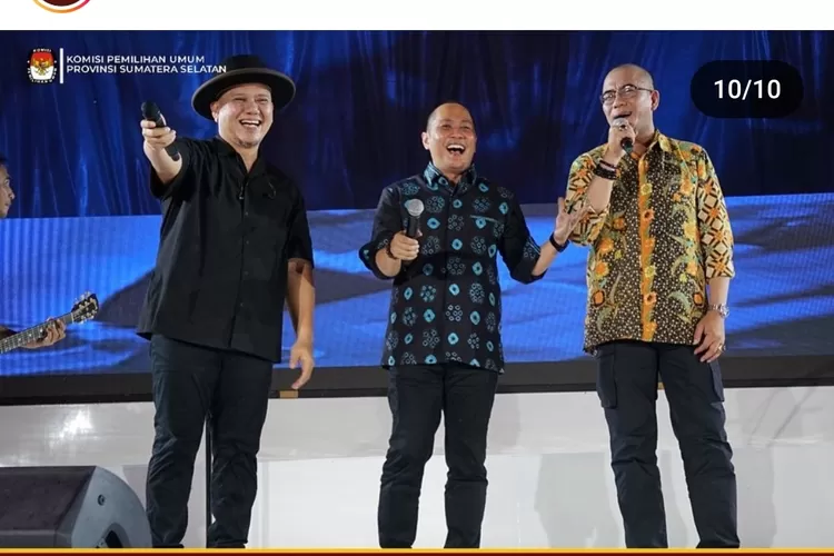 Ketua kPU Sumsel Andika Pranata Jaya, Ketua KPU Pusat Hasyim Asyari, dan vokalis Padi Reborn saat peluncuran Pilkada Sumsel beberapa waktu lalu.  (Instagram @kpuprovinsisumsel)
