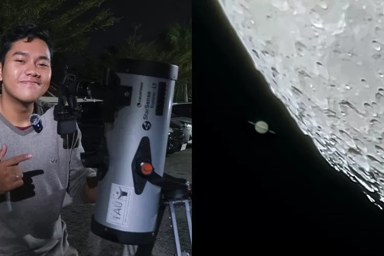 Saturnus, planet bercincin yang biasanya berdiri gagah di langit timur, perlahan hilang di balik wajah Bulan.  (dok)