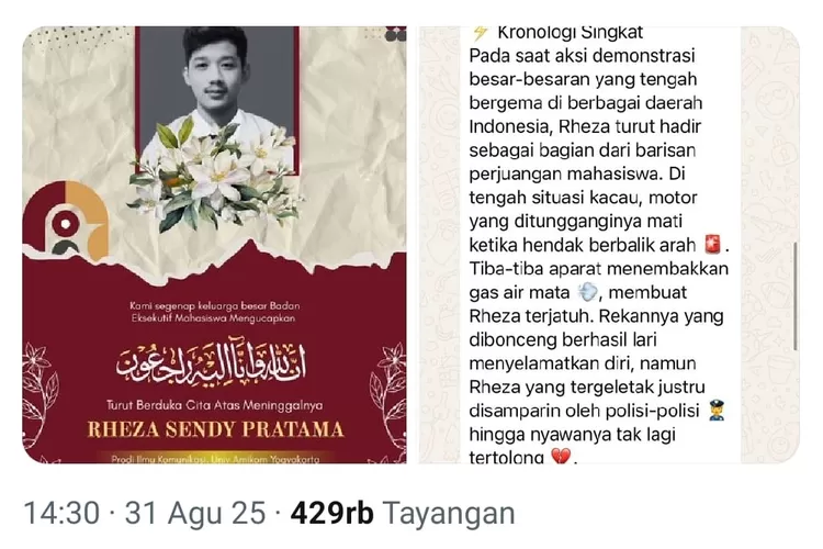 Satu Lagi Mahasiswa Gugur, Rheza Sendy Pratama Tumbang di Tengah Aksi Tolak DP (dok)