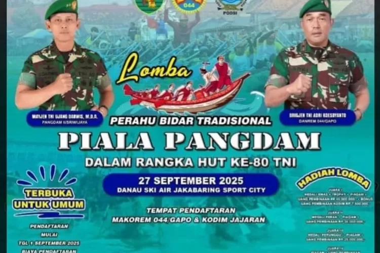 Dayung Bersatu di Danau Jakabaring:  Lomba Perahu Bidar Piala Pangdam Sriwijaya Meriahkan HUT ke-80 TNI (dok)