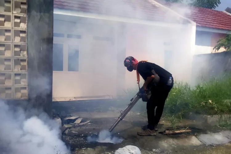 Pertugas PMI Kota Tangerang sedang fogging di Perrumahan taman Arroyan 1  Kopta Tangerang - Foto: Istimewa