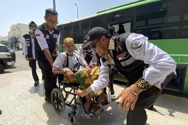 (Ilustrasi) Petugas Haji sedang membatu jemaah menuju maktab di Arafah - Foto: Henri Lukmanul Hakim
