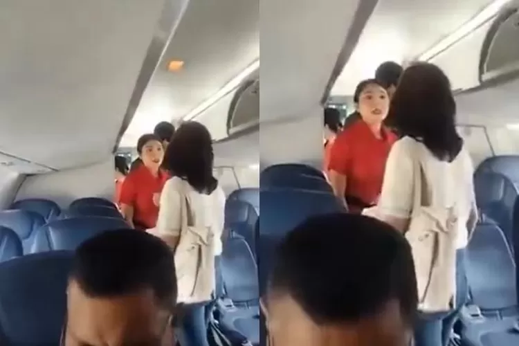 Potret video amatir yang viral terkait anggota DPRD Sumut, Megawati Zebua yang diduga mencekik pramugari (berbaju merah). (X.com/@ilhampid)