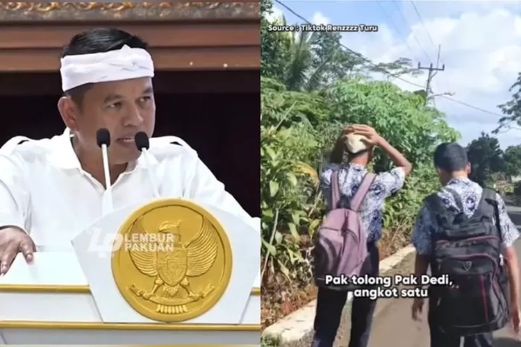 Gubernur Jawa Barat, Dedi Mulyadi (kiri) dan potret video viral siswa sekolah di Jabar yang mengeluh pergi ke sekolah jalan kaki (kanan). (Instagram.com/@dedimulyadi71)