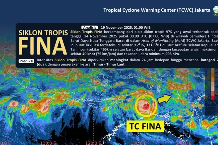 Siklon Tropis FINA Terbentuk, BMKG Peringatkan Dampak Cuaca Ekstrem di Wilayah Timur Indonesia