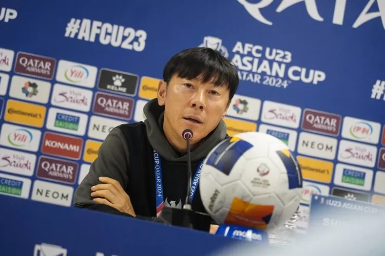 Pelatih Timnas Indonesia U23, Shin Tae-yong dalam konferensi pers sebelum laga lawan Korea Selatan pada Rabu (24/4/2024) (PSSI )