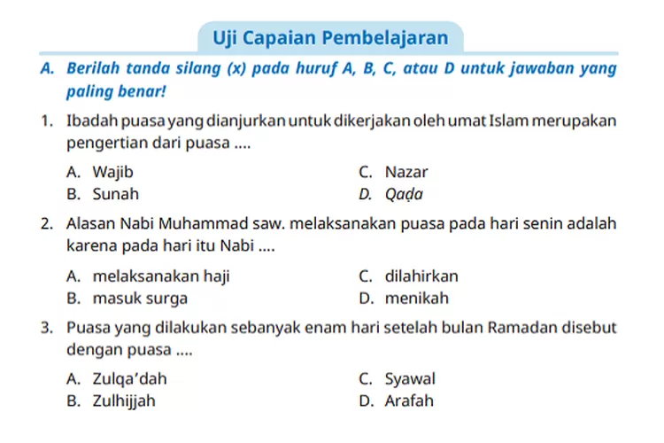 UJI CAPAIAN PEMBELAJARAN! Kunci Jawaban PAI Kelas 6 Halaman 170 171 172 ...