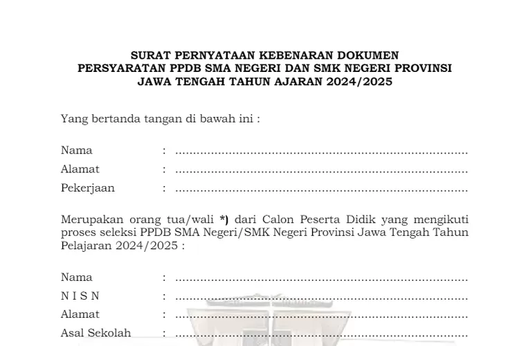 DOWNLOAD Surat Pernyataan Kebenaran Dokumen Persyaratan PPDB SMA Negeri ...