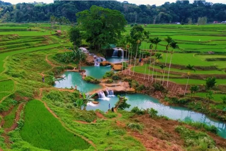 Eloknya wisata air terjun Weekacura di Nusa Tenggara Timur dengan pemandangan sawah.  (Tangkapan layar YouTube Ari Brilliansyah)