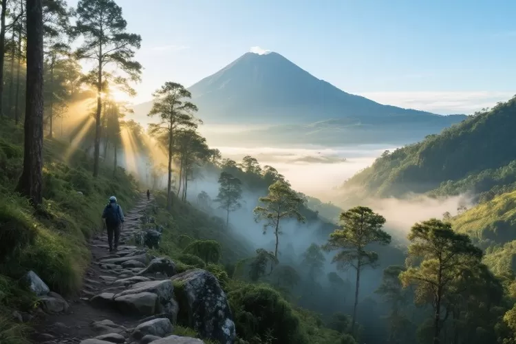 Ilustrasi Pemandangan jalur alternatif menuju puncak Gunung Marapi di pagi hari   ( Leonardo AI / Ismail TN)