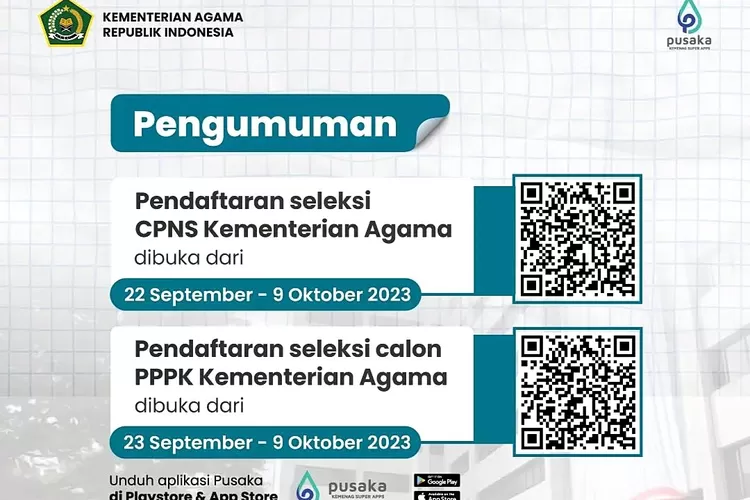 Pendaftaran Seleksi CPNS dan PPPK Kemenag Dibuka hingga 9 Oktober 2023 ...