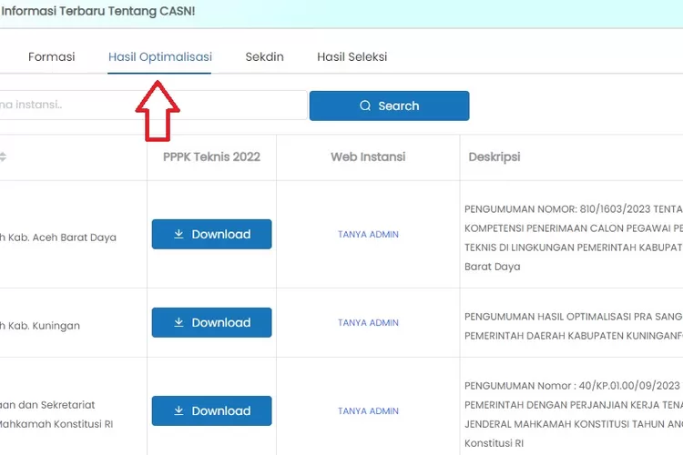 Link Pengumuman Hasil Optimalisasi PPPK 2022 Seluruh Kabupaten Dan Kota ...