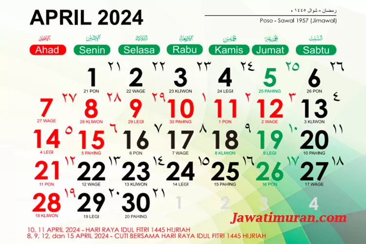 Kalender Jawa April 2024 Lengkap Weton Dan Wuku Untuk Menentukan Hari ...