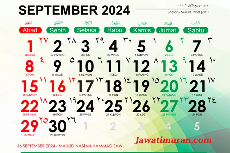 Kalender Jawa September 2024 Lengkap dengan Weton untuk Menghitung Hari