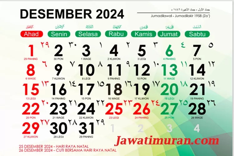 Inilah Kalender Jawa Desember 2024 Lengkap Weton Untuk Menghitung Hari ...