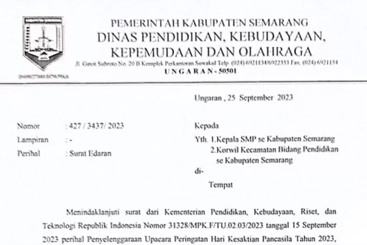 Surat Edaran Pemkab Semarang Perihal Penyelenggaraan Upacara Peringatan ...