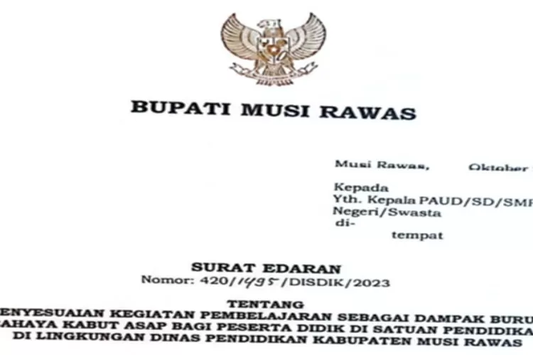 Darurat Asap Bupati Musi Rawas Sumatera Selatan Keluarkan Surat Edaran