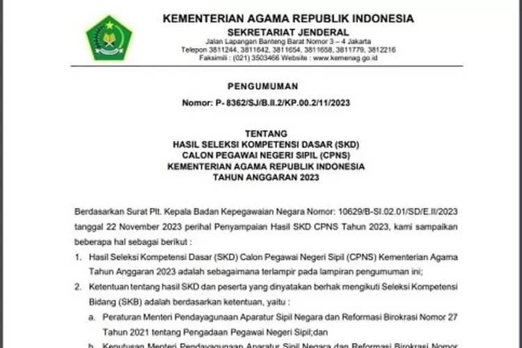 Inilah Penjelasan Keterangan Dalam Pengumuman Kelulusan Hasil Skd Cpns Kemenag Tahun Anggaran