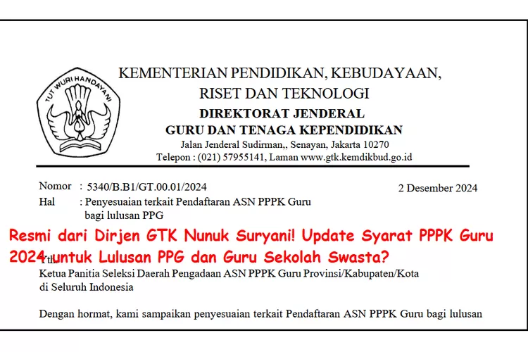 Resmi Dari Dirjen GTK Nunuk Suryani! Update Syarat PPPK Guru 2024 Untuk ...