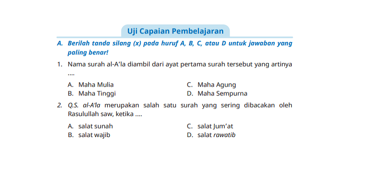 UJI CAPAIAN PEMBELAJARAN! Kunci Jawaban PAI Kelas 6 Halaman 117 118 119 ...