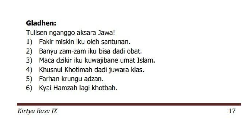 Kunci Jawaban Bahasa Jawa Kelas 9 Halaman 17: Tulisen Nganggo Aksara ...