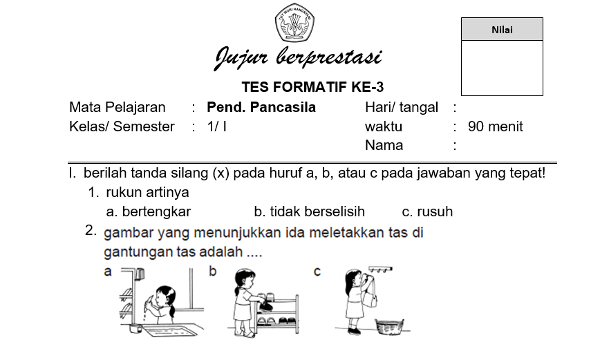 Soal Tes Formatif Pendidikan Pancasila Kelas 1 Semester 1, Cari Tahu ...