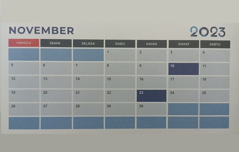 Kalender November 2023. Pada November 2023 ada sejumlah hari penting nasional. 