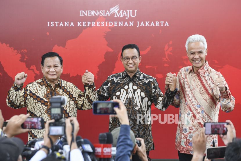 Tiga capres 2024 (dari kiri ke kanan), Prabowo Subianto, Anies Baswedan, Ganjar Pranowo.