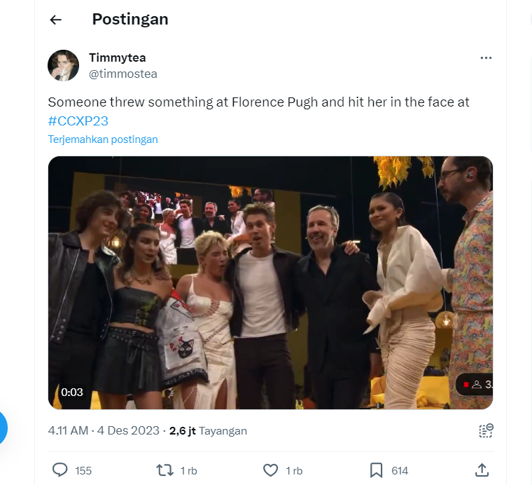 Wajah Florence Pugh Dilempar Benda Asing oleh Penonton saat Promosi