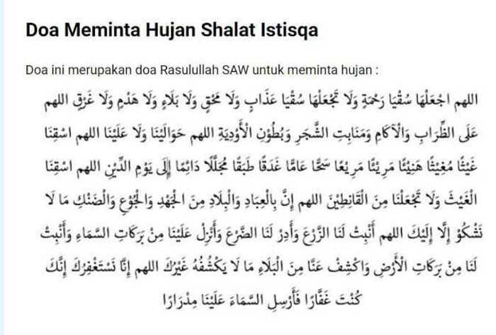 Doa Sholat Istisqa Atau Sholat Minta Hujan Lengkap Arab Latin Dan